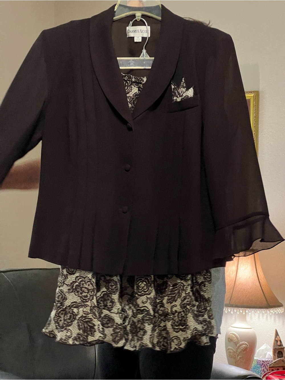 Danny & Nicole Black Jacket with Printed Skirt Set